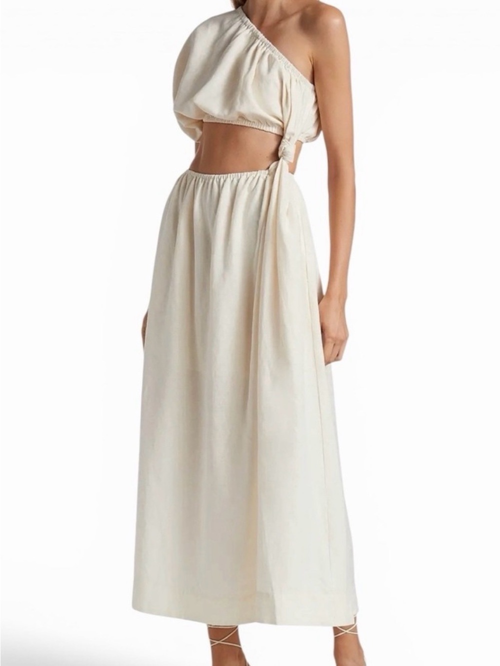 FARM Rio Cream One-Shoulder Midi Dress